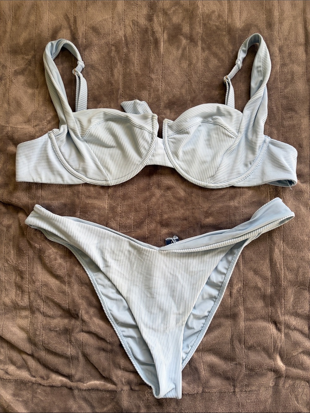 Light Blue Ribbed Underwire Bikini Set 1XL